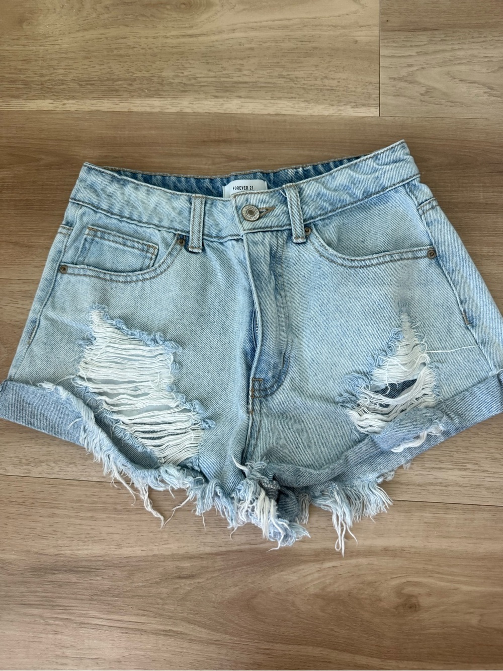 Forever 21 Light Blue Distressed Denim Cutoff Shorts